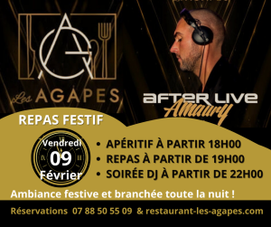 Les AGAPES Soirée Vendredi 09 févier 2024 Restaurant avec piste de danse Soirées DJ Soirées Privées