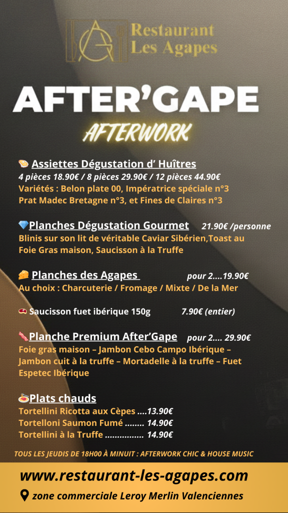 Afterwork Plats Repas Apéro Chic Dinatoire Afterwork Cocktails & Boissons Bar Ambiance House Music Valenciennes Nord Hauts de France sortir le jeudi soir Cocktail Dj