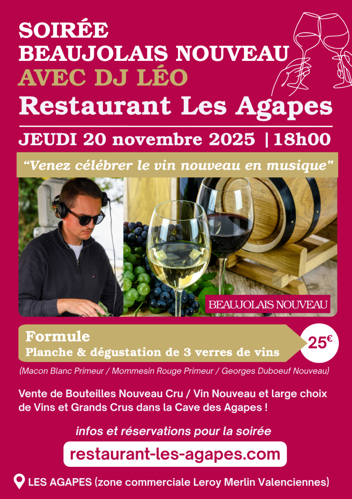 Flyer - Soirée DJ Beaujolais Nouveau Sortir à Valenciennes Afterwork Musque Sortir le Jeudi 20 novembre 2025 Formule 25€